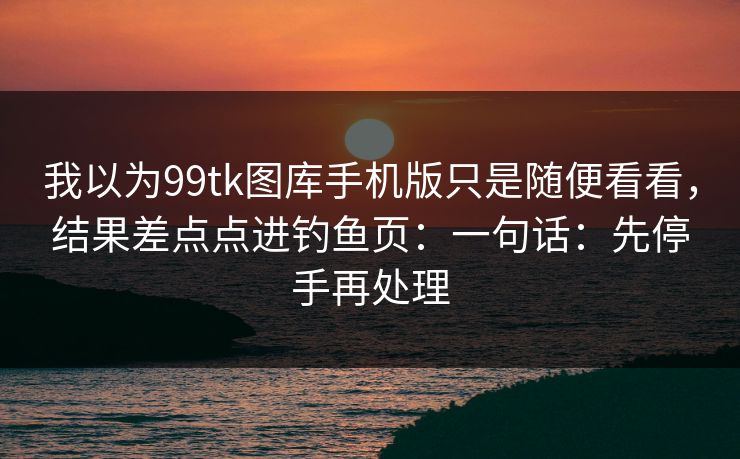 我以为99tk图库手机版只是随便看看，结果差点点进钓鱼页：一句话：先停手再处理