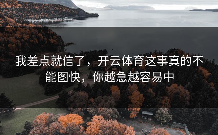 我差点就信了，开云体育这事真的不能图快，你越急越容易中